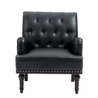 Poltroncina d'appoggio trapuntata in pelle sintetica beige/marrone/nera con dettagli borchiati e gambe intagliate, per 1 persona