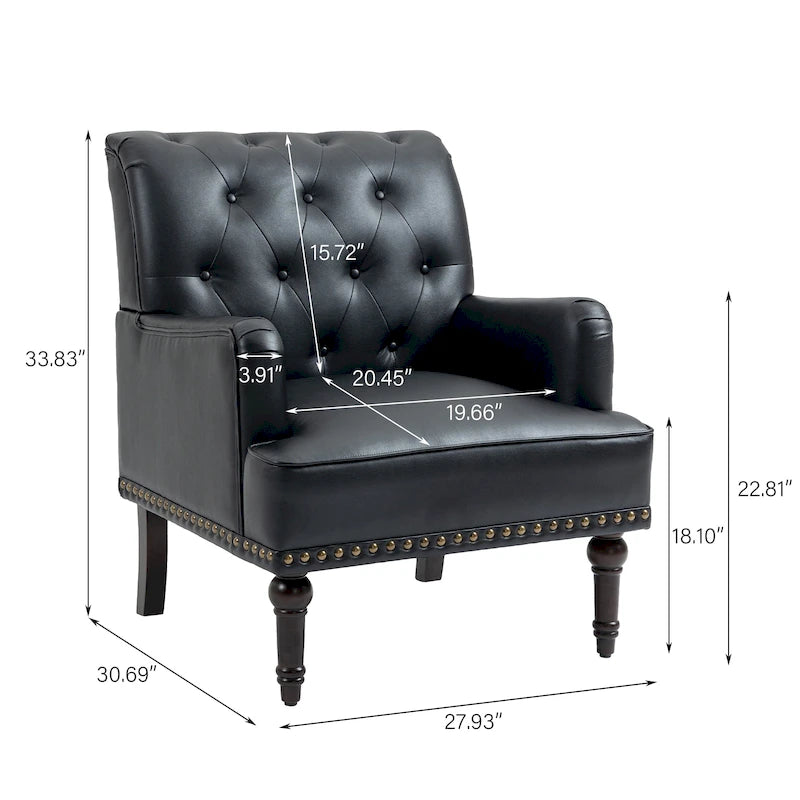Poltroncina d'appoggio trapuntata in pelle sintetica beige/marrone/nera con dettagli borchiati e gambe intagliate, per 1 persona