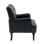 Poltroncina d'appoggio trapuntata in pelle sintetica beige/marrone/nera con dettagli borchiati e gambe intagliate, per 1 persona