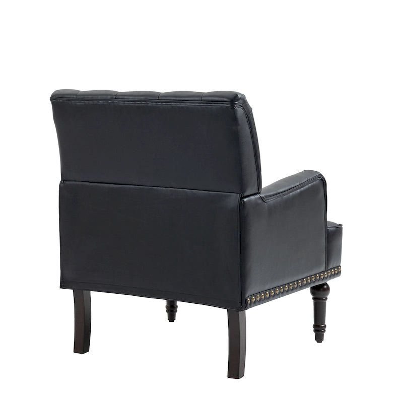 Poltroncina d'appoggio trapuntata in pelle sintetica beige/marrone/nera con dettagli borchiati e gambe intagliate, per 1 persona
