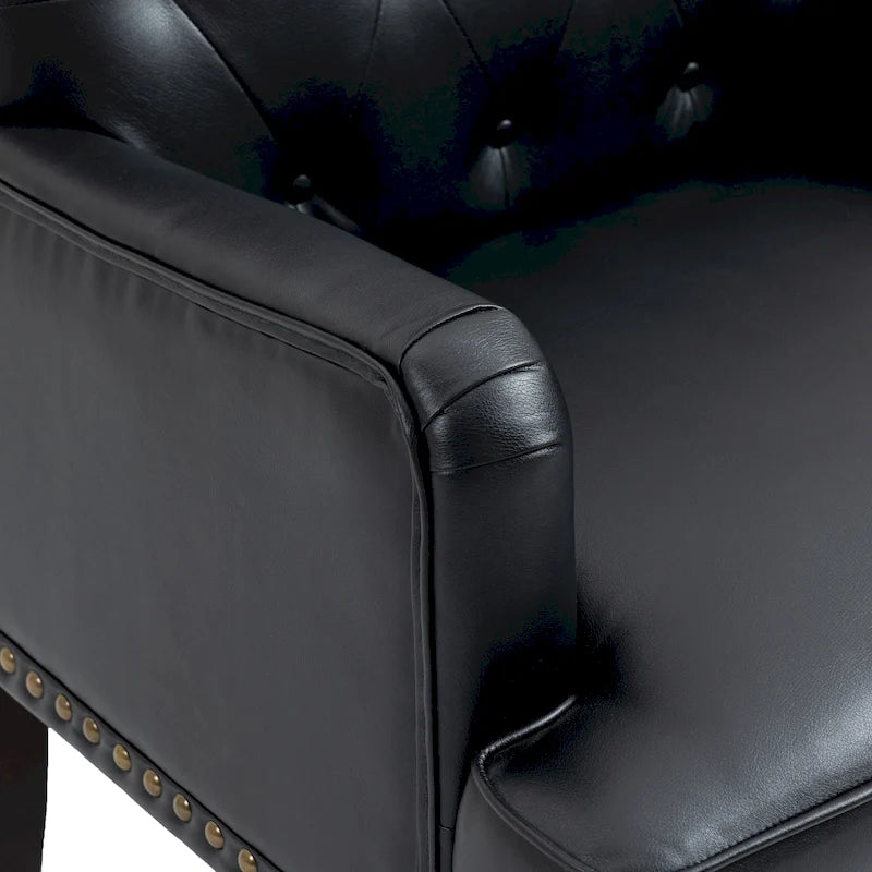 Poltroncina d'appoggio trapuntata in pelle sintetica beige/marrone/nera con dettagli borchiati e gambe intagliate, per 1 persona