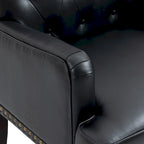 Poltroncina d'appoggio trapuntata in pelle sintetica beige/marrone/nera con dettagli borchiati e gambe intagliate, per 1 persona