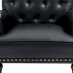 Poltroncina d'appoggio trapuntata in pelle sintetica beige/marrone/nera con dettagli borchiati e gambe intagliate, per 1 persona
