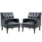Poltroncina d'appoggio trapuntata in pelle sintetica beige/marrone/nera con dettagli borchiati e gambe intagliate, per 1 persona