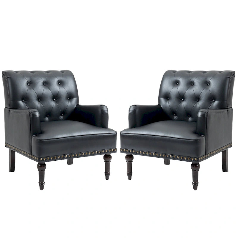 Poltroncina d'appoggio trapuntata in pelle sintetica beige/marrone/nera con dettagli borchiati e gambe intagliate, per 1 persona