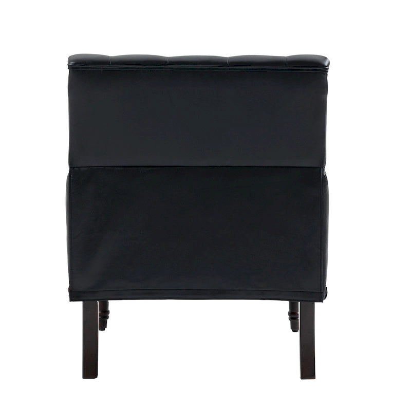 Poltroncina d'appoggio trapuntata in pelle sintetica beige/marrone/nera con dettagli borchiati e gambe intagliate, per 1 persona