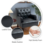 Poltroncina d'appoggio trapuntata in pelle sintetica beige/marrone/nera con dettagli borchiati e gambe intagliate, per 1 persona