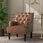 Poltroncina d'appoggio trapuntata in pelle sintetica beige/marrone/nera con dettagli borchiati e gambe intagliate, per 1 persona