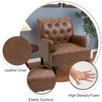 Poltroncina d'appoggio trapuntata in pelle sintetica beige/marrone/nera con dettagli borchiati e gambe intagliate, per 1 persona