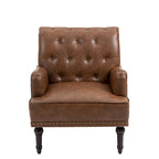 Poltroncina d'appoggio trapuntata in pelle sintetica beige/marrone/nera con dettagli borchiati e gambe intagliate, per 1 persona