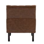 Poltroncina d'appoggio trapuntata in pelle sintetica beige/marrone/nera con dettagli borchiati e gambe intagliate, per 1 persona