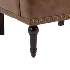 Poltroncina d'appoggio trapuntata in pelle sintetica beige/marrone/nera con dettagli borchiati e gambe intagliate, per 1 persona