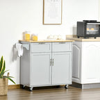 Carrello da cucina su ruote grigio/bianco/nero con piano in legno di caucciù, per 1 persona