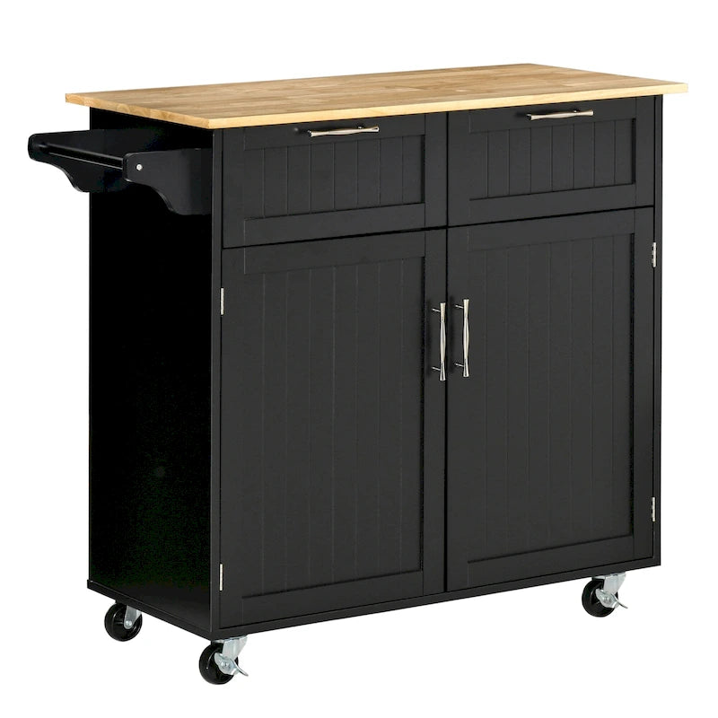 Carrello da cucina su ruote grigio/bianco/nero con piano in legno di caucciù, per 1 persona
