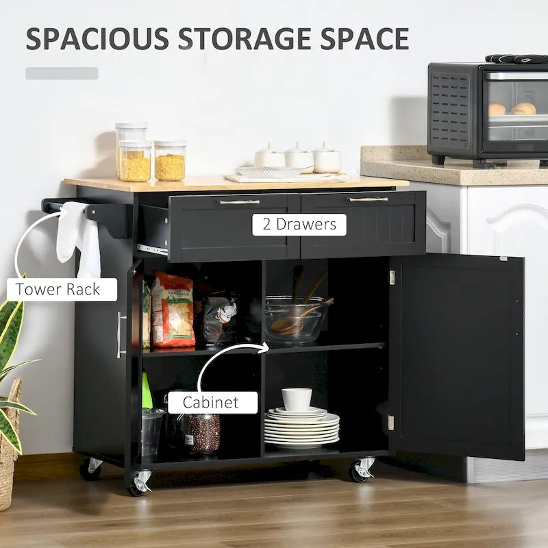 Carrello da cucina su ruote grigio/bianco/nero con piano in legno di caucciù, per 1 persona