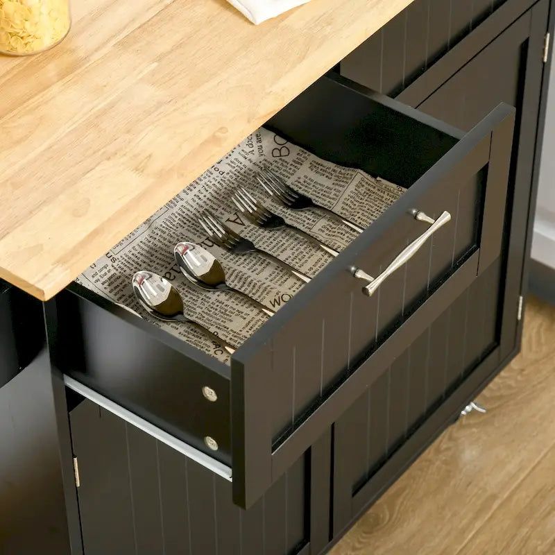 Carrello da cucina su ruote grigio/bianco/nero con piano in legno di caucciù, per 1 persona
