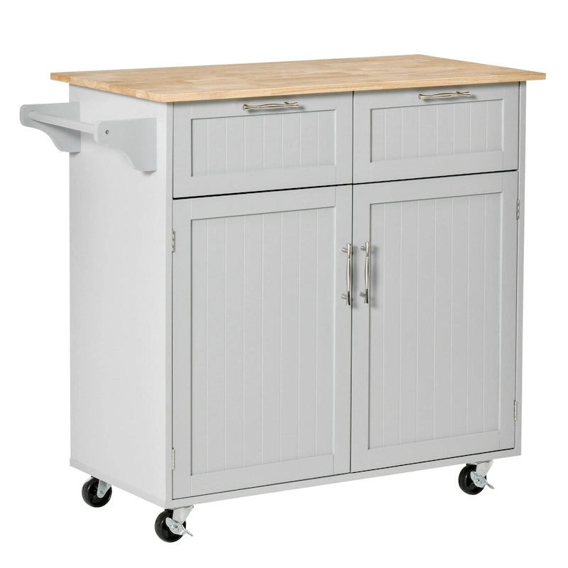 Carrello da cucina su ruote grigio/bianco/nero con piano in legno di caucciù, per 1 persona