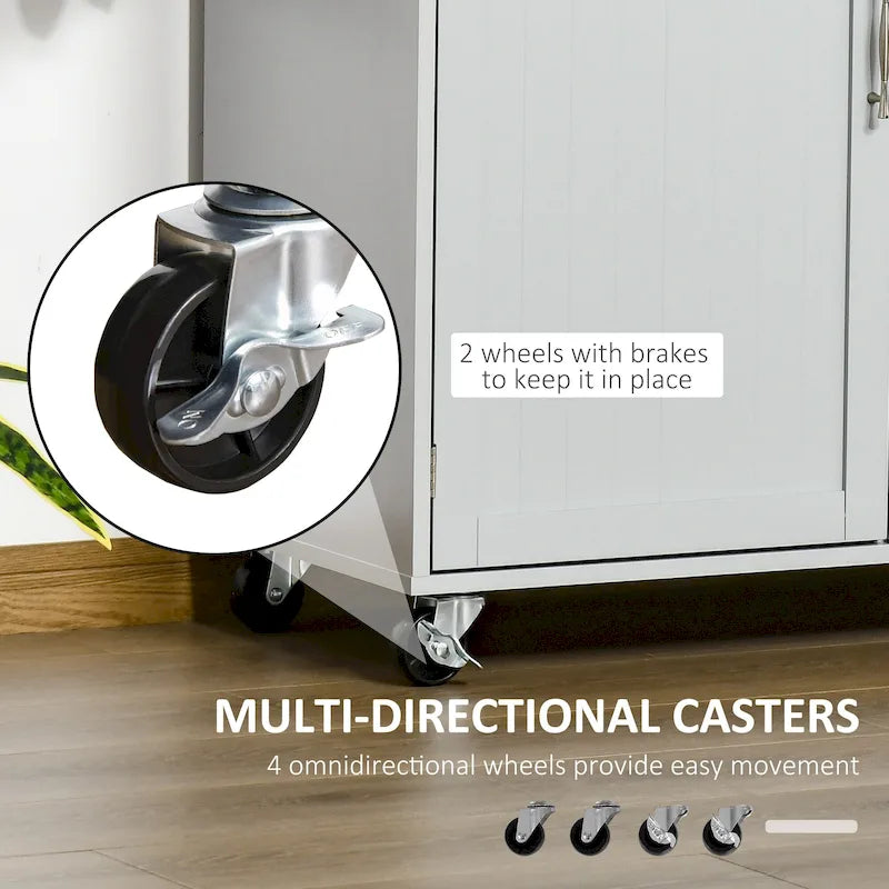 Carrello da cucina su ruote grigio/bianco/nero con piano in legno di caucciù, per 1 persona