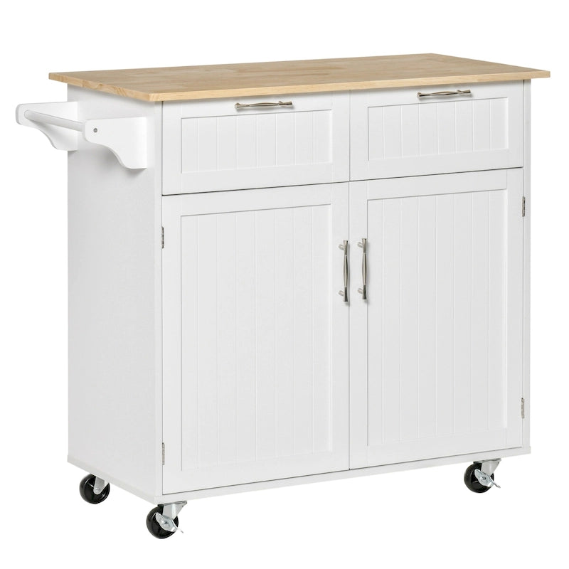 Carrello da cucina su ruote grigio/bianco/nero con piano in legno di caucciù, per 1 persona