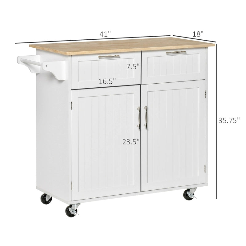 Carrello da cucina su ruote grigio/bianco/nero con piano in legno di caucciù, per 1 persona