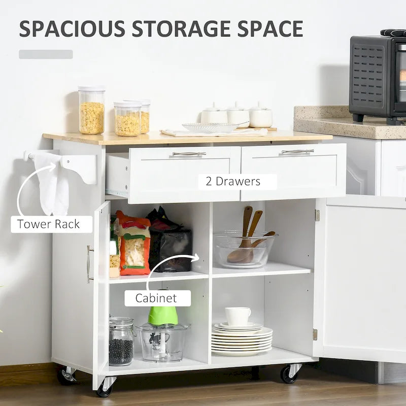 Carrello da cucina su ruote grigio/bianco/nero con piano in legno di caucciù, per 1 persona