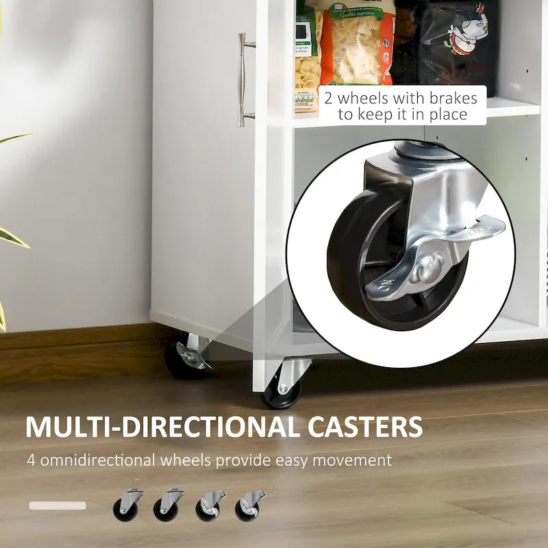 Carrello da cucina su ruote grigio/bianco/nero con piano in legno di caucciù, per 1 persona