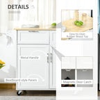 Carrello da cucina su ruote grigio/bianco/nero con piano in legno di caucciù, per 1 persona
