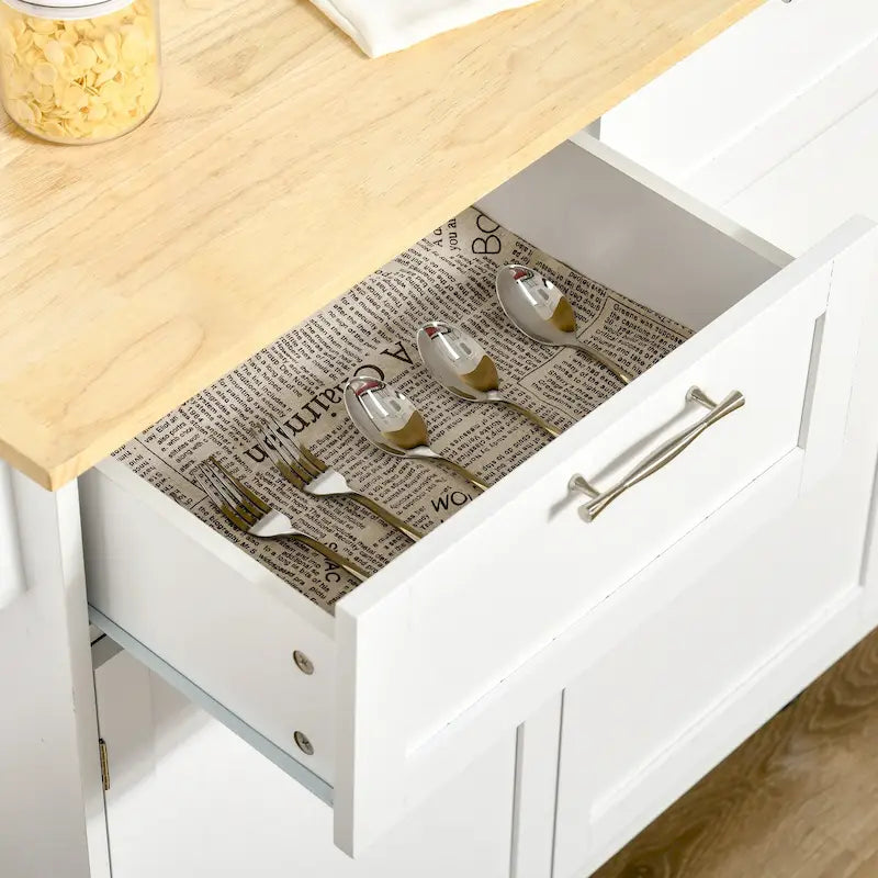 Carrello da cucina su ruote grigio/bianco/nero con piano in legno di caucciù, per 1 persona