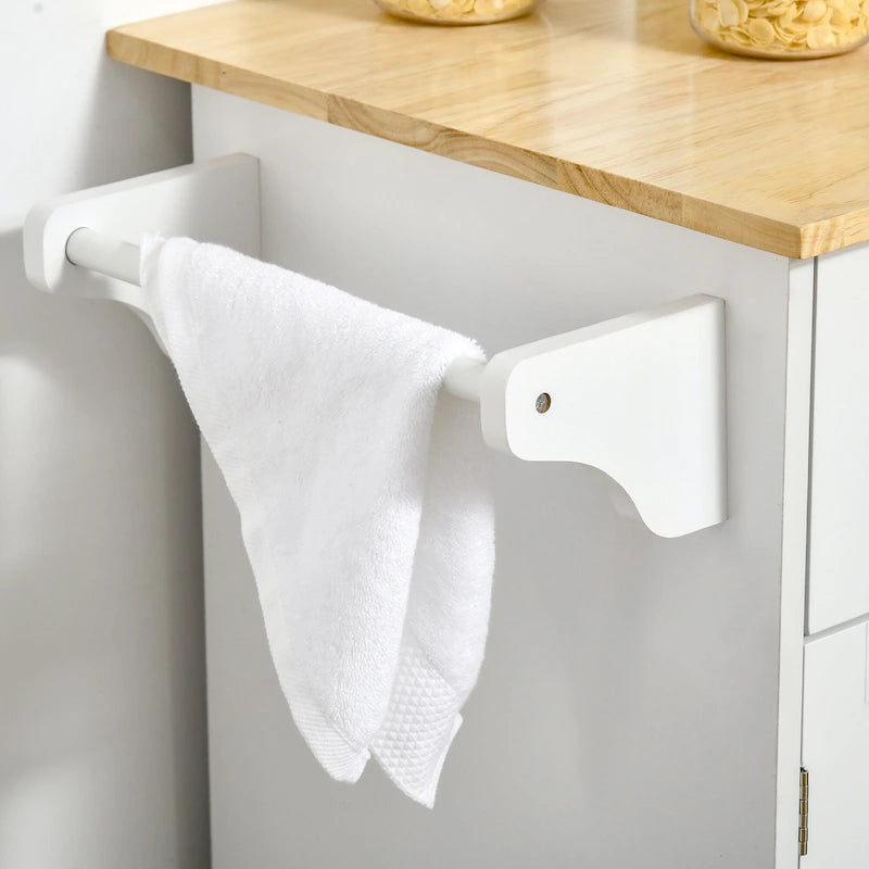 Carrello da cucina su ruote grigio/bianco/nero con piano in legno di caucciù, per 1 persona