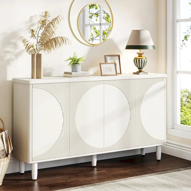 Credenza moderna marrone/nera/bianca con ante a pressione e ripiani interni per 1 persona