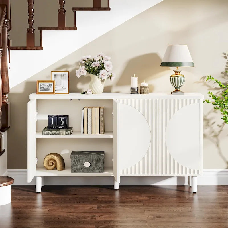 Credenza moderna marrone/nera/bianca con ante a pressione e ripiani interni per 1 persona