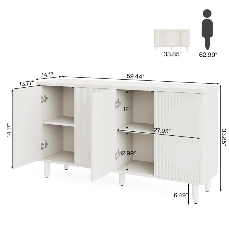 Credenza moderna marrone/nera/bianca con ante a pressione e ripiani interni per 1 persona
