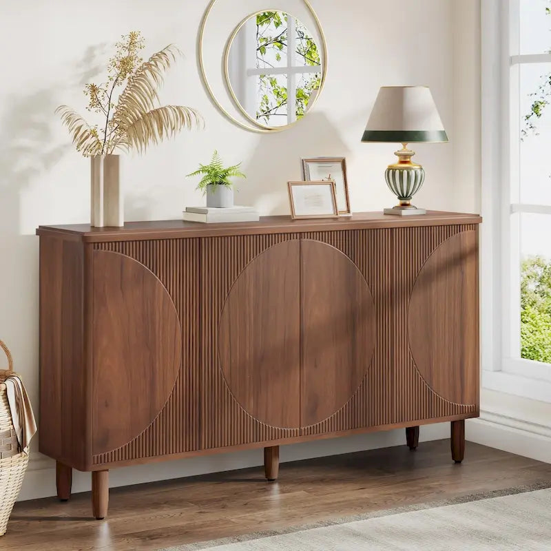 Credenza moderna marrone/nera/bianca con ante a pressione e ripiani interni per 1 persona