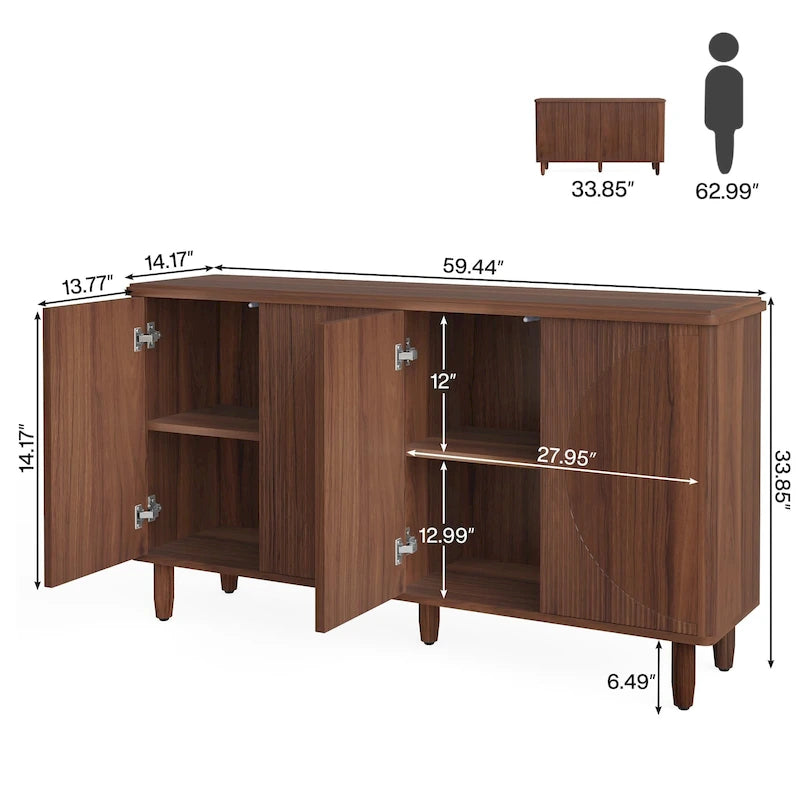 Credenza moderna marrone/nera/bianca con ante a pressione e ripiani interni per 1 persona