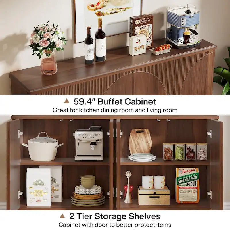 Credenza moderna marrone/nera/bianca con ante a pressione e ripiani interni per 1 persona
