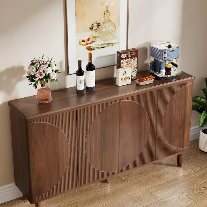 Credenza moderna marrone/nera/bianca con ante a pressione e ripiani interni per 1 persona