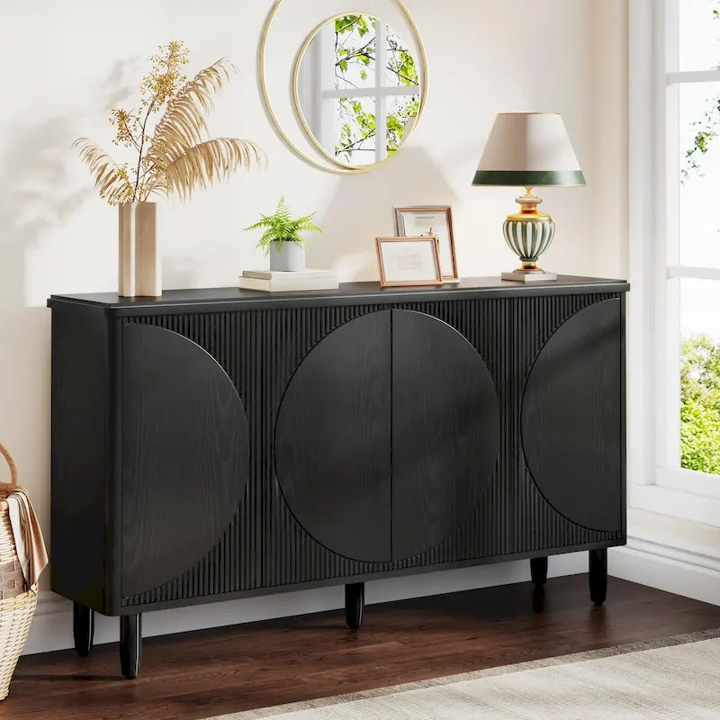 Credenza moderna marrone/nera/bianca con ante a pressione e ripiani interni per 1 persona