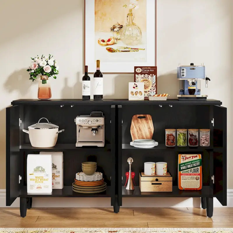Credenza moderna marrone/nera/bianca con ante a pressione e ripiani interni per 1 persona