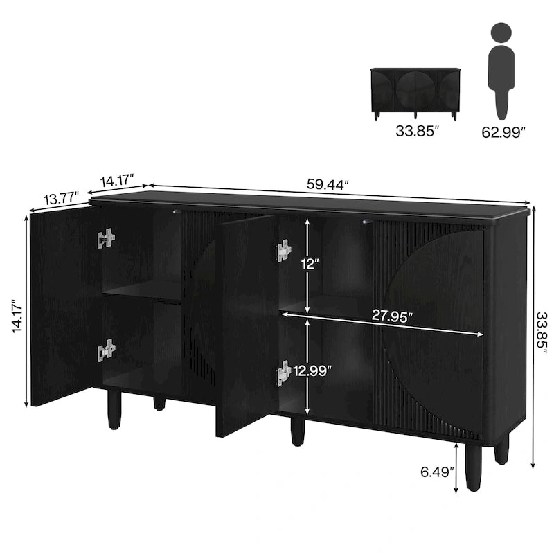 Credenza moderna marrone/nera/bianca con ante a pressione e ripiani interni per 1 persona