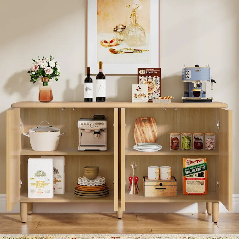 Credenza moderna marrone/nera/bianca con ante a pressione e ripiani interni per 1 persona