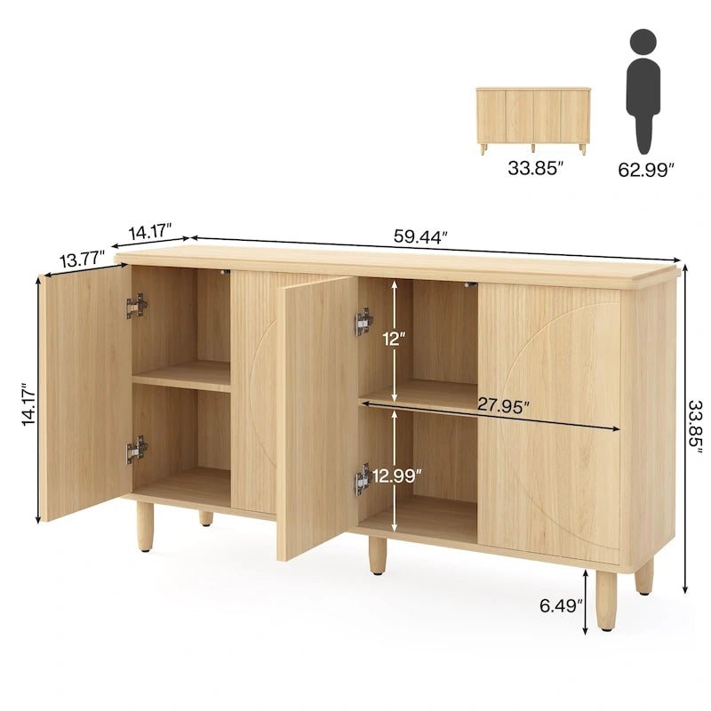 Credenza moderna marrone/nera/bianca con ante a pressione e ripiani interni per 1 persona