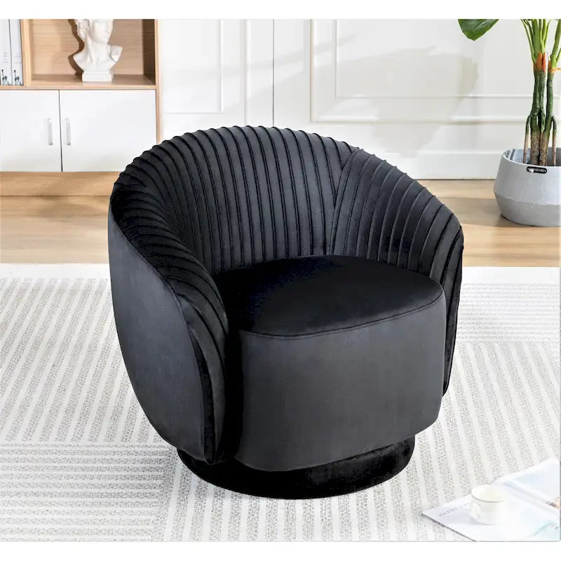 Poltroncina singola girevole a 360° in velluto con dettaglio pieghettato, disponibile nei colori Nero / Avorio / Verde Menta / Rosso Arancio / Grigio / Rosa / Giallo / Verde Petrolio