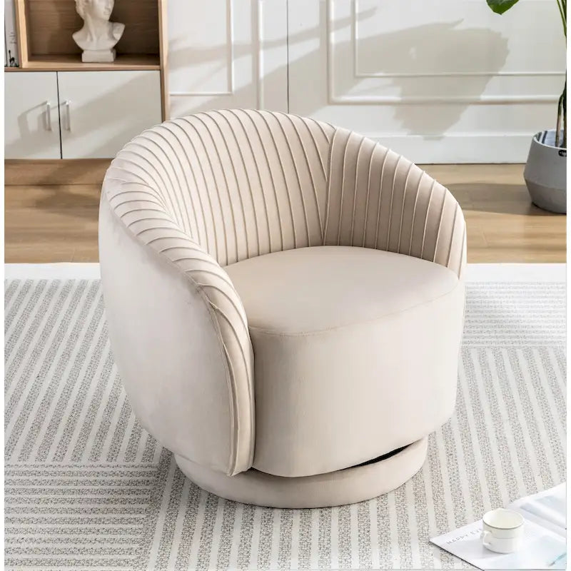 Poltroncina singola girevole a 360° in velluto con dettaglio pieghettato, disponibile nei colori Nero / Avorio / Verde Menta / Rosso Arancio / Grigio / Rosa / Giallo / Verde Petrolio
