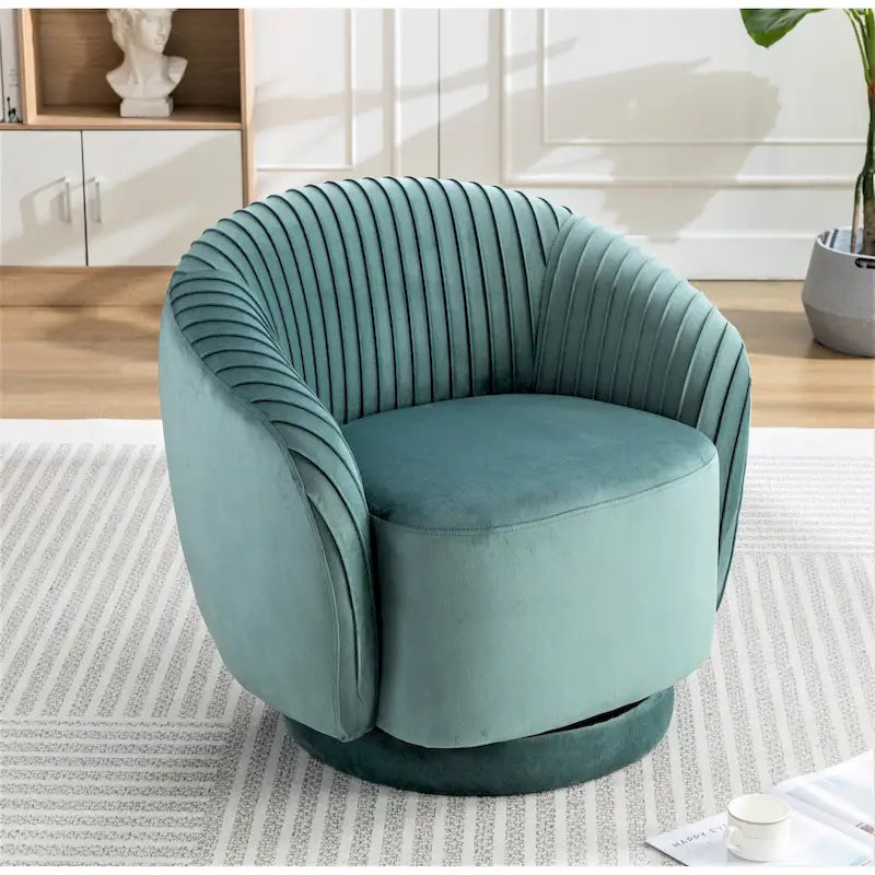 Poltroncina singola girevole a 360° in velluto con dettaglio pieghettato, disponibile nei colori Nero / Avorio / Verde Menta / Rosso Arancio / Grigio / Rosa / Giallo / Verde Petrolio