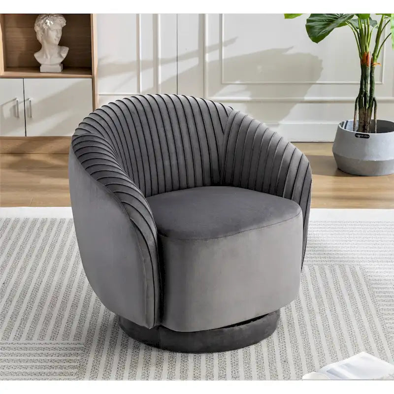 Poltroncina singola girevole a 360° in velluto con dettaglio pieghettato, disponibile nei colori Nero / Avorio / Verde Menta / Rosso Arancio / Grigio / Rosa / Giallo / Verde Petrolio