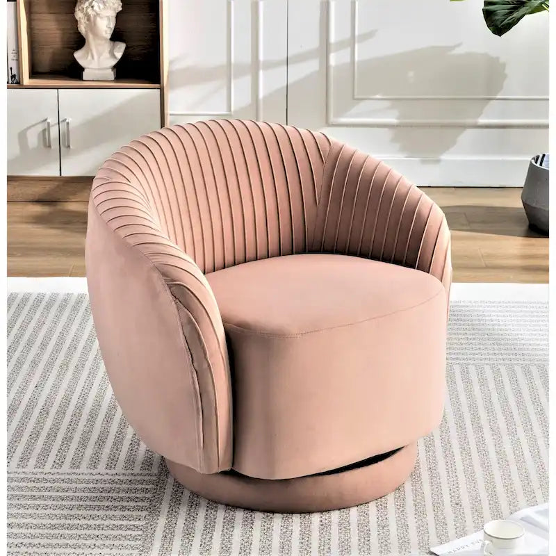 Poltroncina singola girevole a 360° in velluto con dettaglio pieghettato, disponibile nei colori Nero / Avorio / Verde Menta / Rosso Arancio / Grigio / Rosa / Giallo / Verde Petrolio