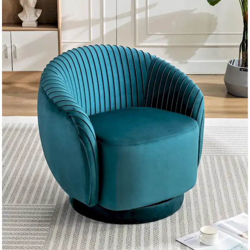 Poltroncina singola girevole a 360° in velluto con dettaglio pieghettato, disponibile nei colori Nero / Avorio / Verde Menta / Rosso Arancio / Grigio / Rosa / Giallo / Verde Petrolio