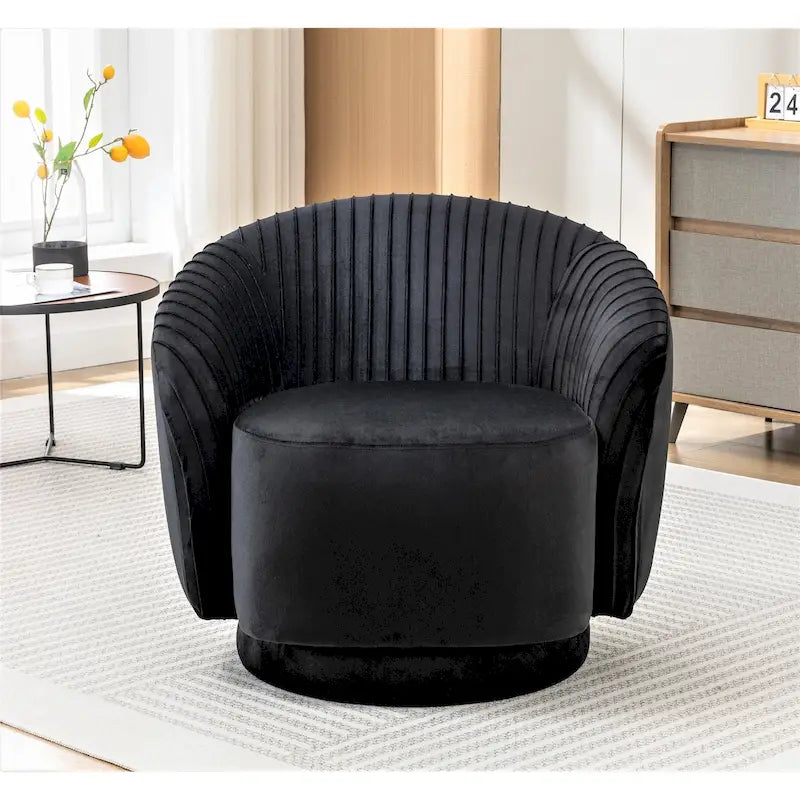 Poltroncina singola girevole a 360° in velluto con dettaglio pieghettato, disponibile nei colori Nero / Avorio / Verde Menta / Rosso Arancio / Grigio / Rosa / Giallo / Verde Petrolio