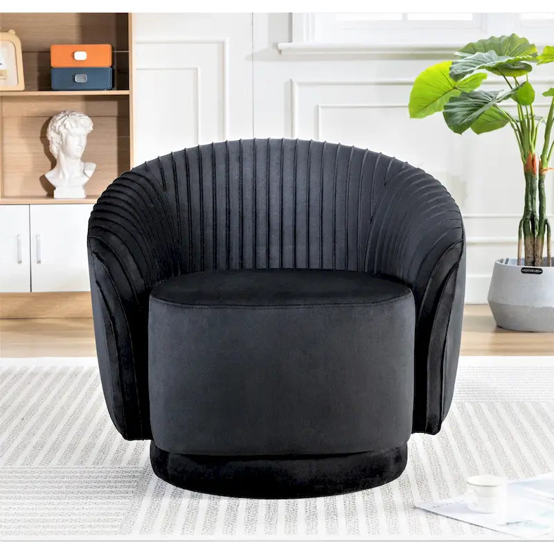 Poltroncina singola girevole a 360° in velluto con dettaglio pieghettato, disponibile nei colori Nero / Avorio / Verde Menta / Rosso Arancio / Grigio / Rosa / Giallo / Verde Petrolio