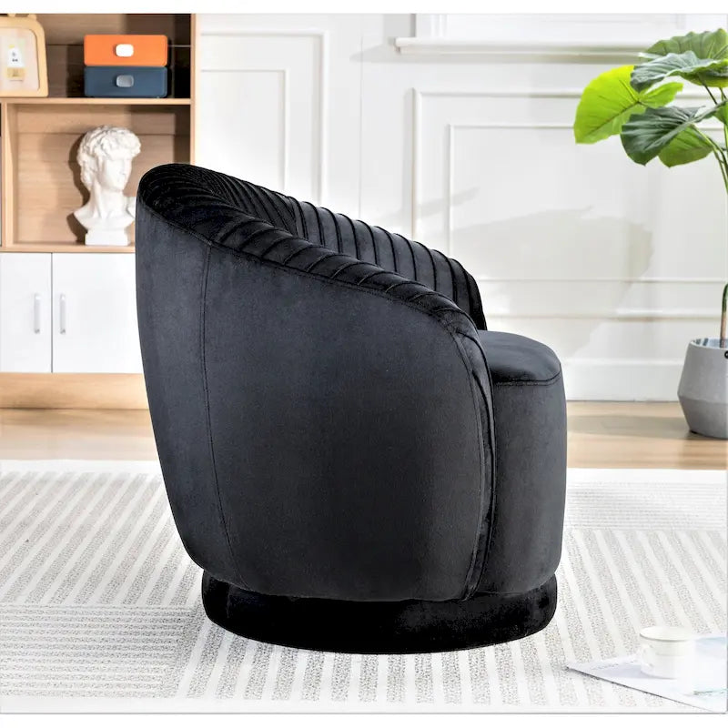 Poltroncina singola girevole a 360° in velluto con dettaglio pieghettato, disponibile nei colori Nero / Avorio / Verde Menta / Rosso Arancio / Grigio / Rosa / Giallo / Verde Petrolio
